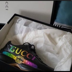 Gucci Black Vintage Rainbow Rhyton Sneakers